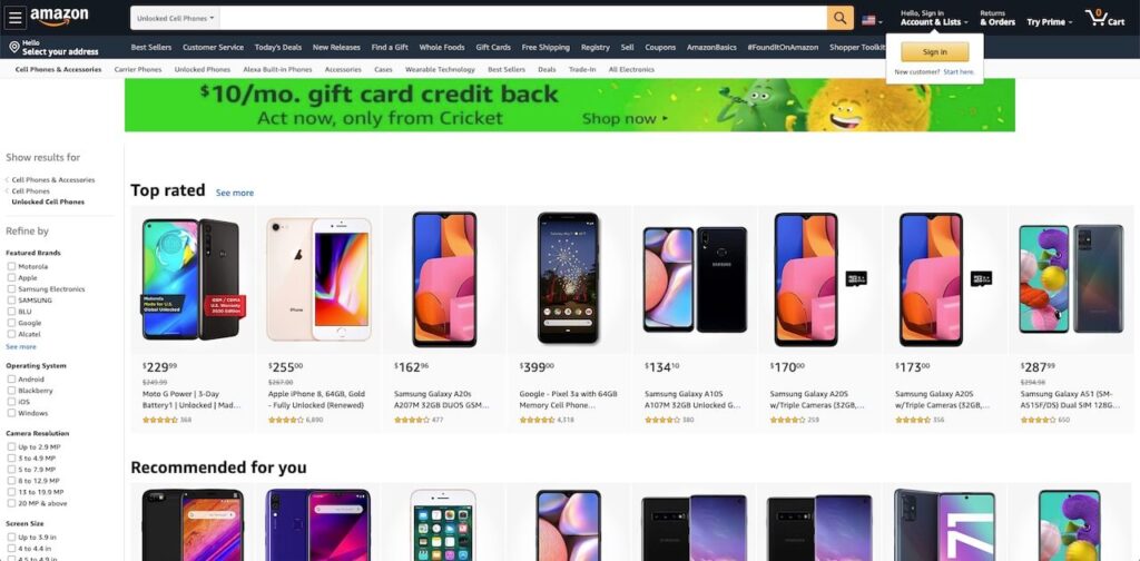 Amazon.com unlocked smartphones