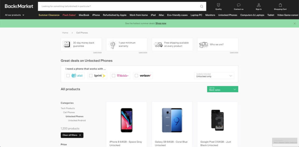 BackMarket.com unlocked smartphones