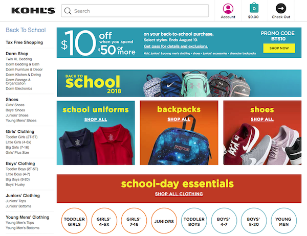 kohls back to school