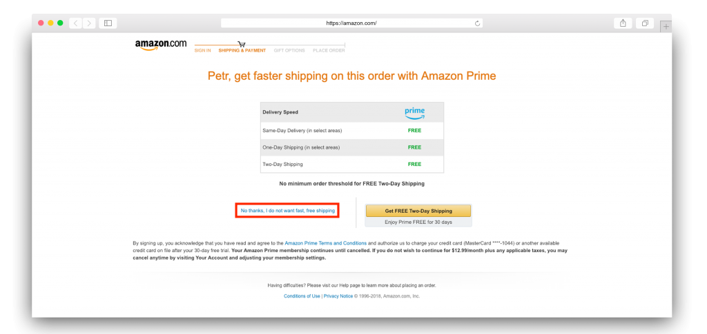 Amazon no thanks