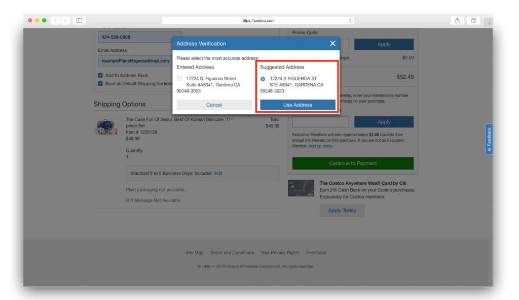 Costco address edit