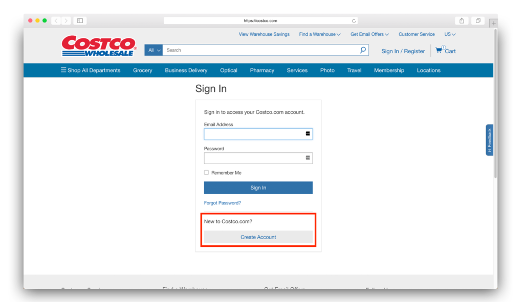 Costco sign in