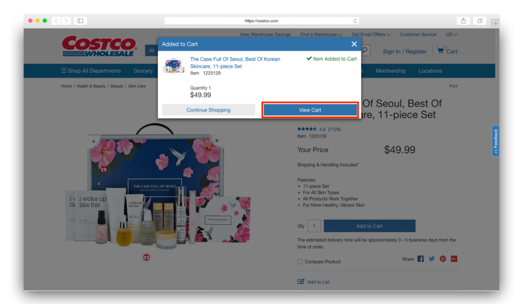 Costco view cart