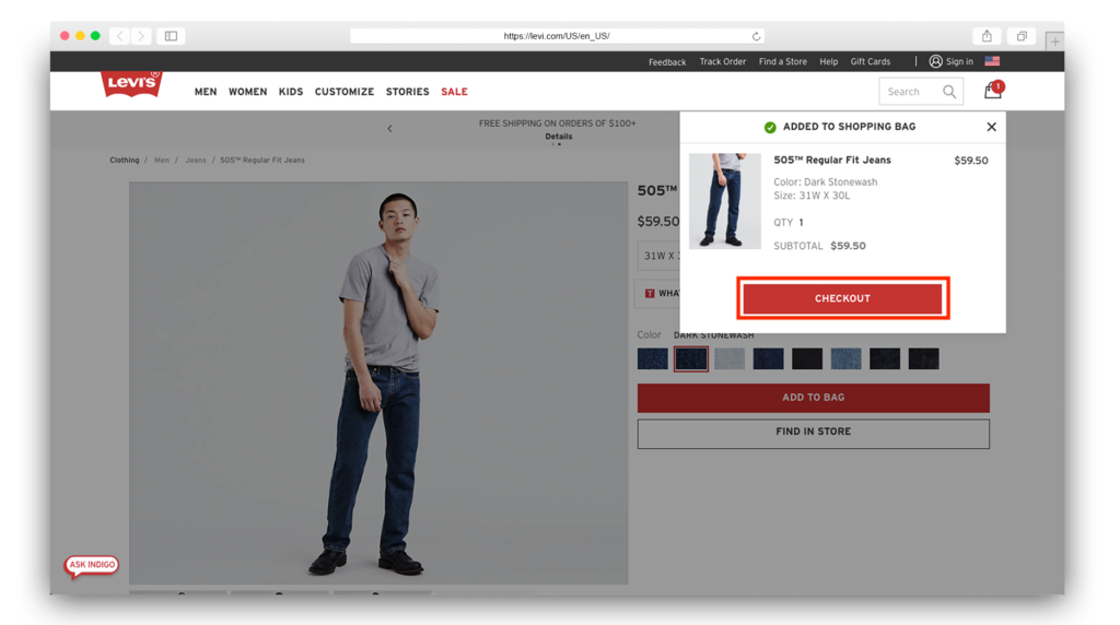 Levis added to cart