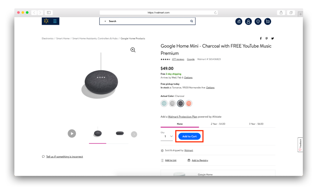 Walmart add to cart