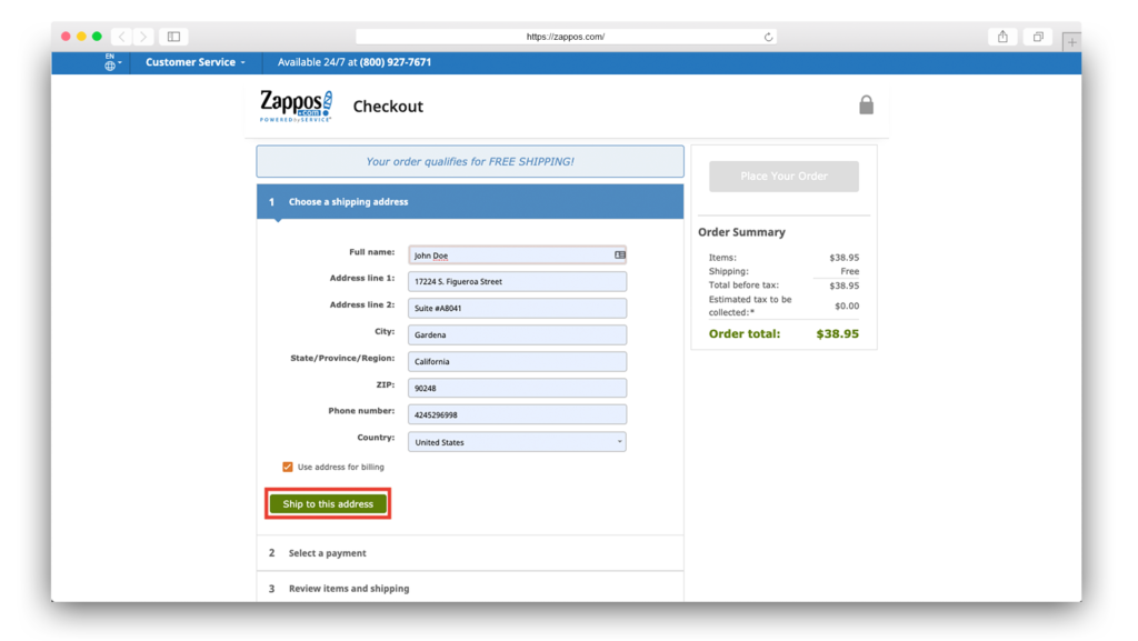 zappos address