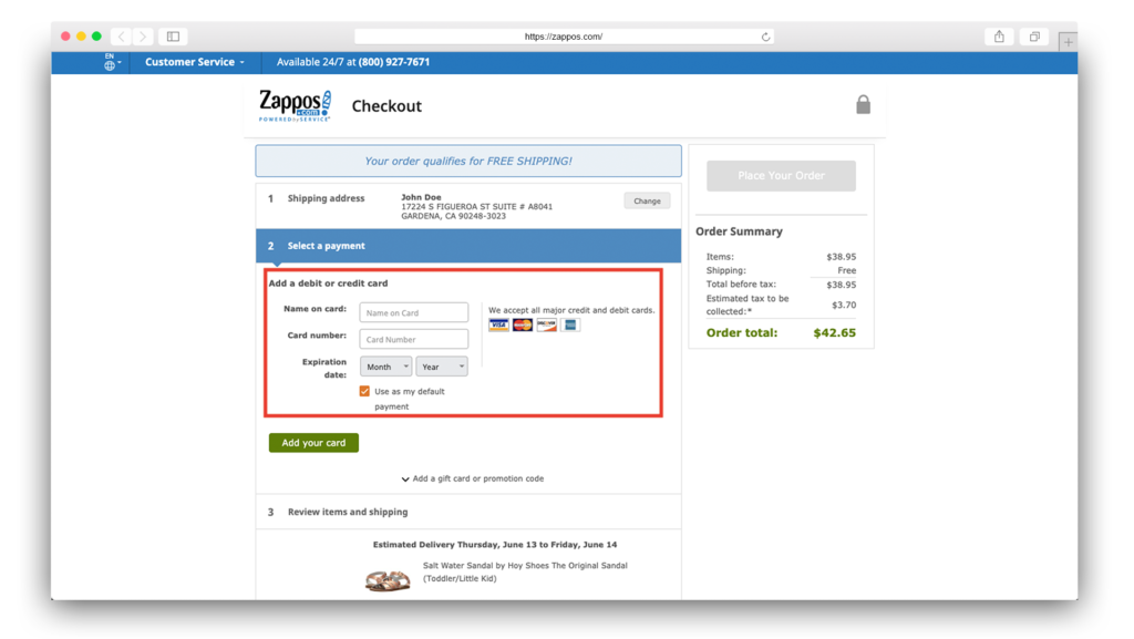 zappos checkout