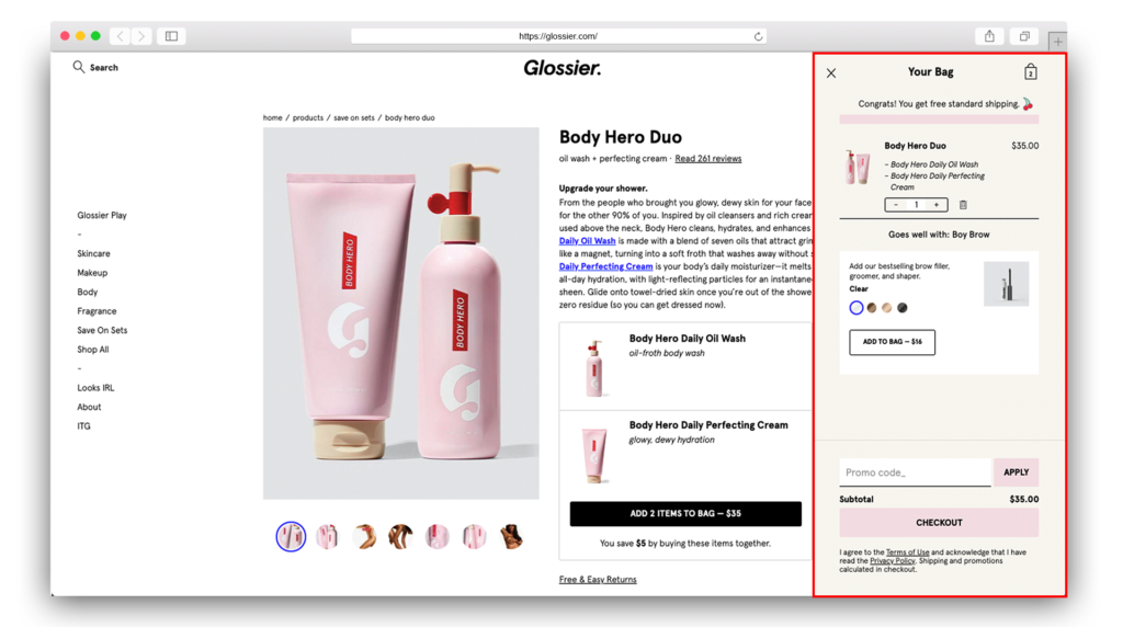 2Glossier added to cart