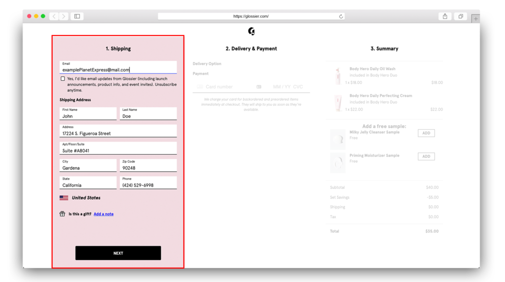 5Glossier address details