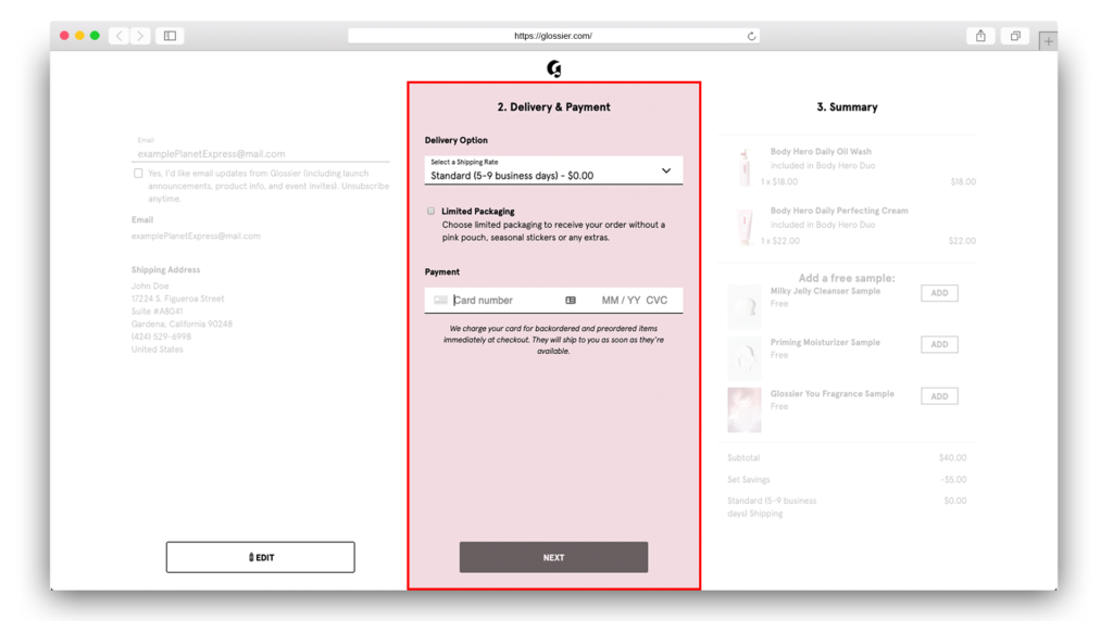6Glossier delivery method payment