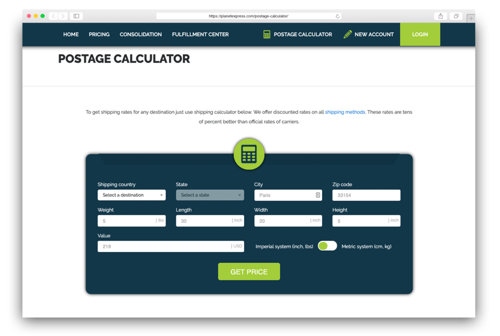 PE Postage calculator