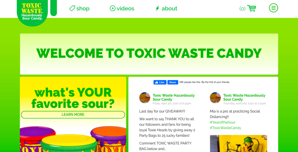 Сайт конфет Toxic Waste из США