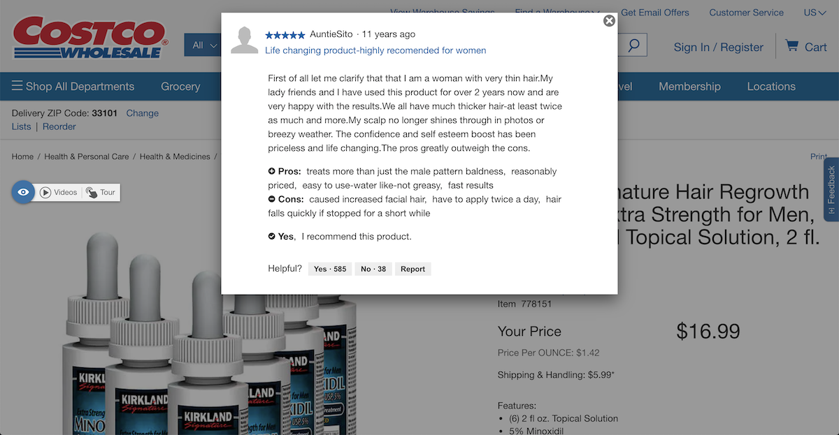 Kirkland Minoxidil review – Costco.com