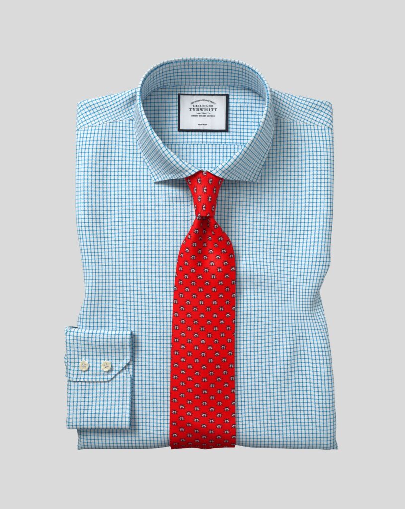 Blue Wrinkle Free Dress Shirt With Pattern