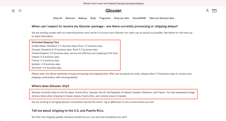 How Long Do Glossier Orders Take To Ship