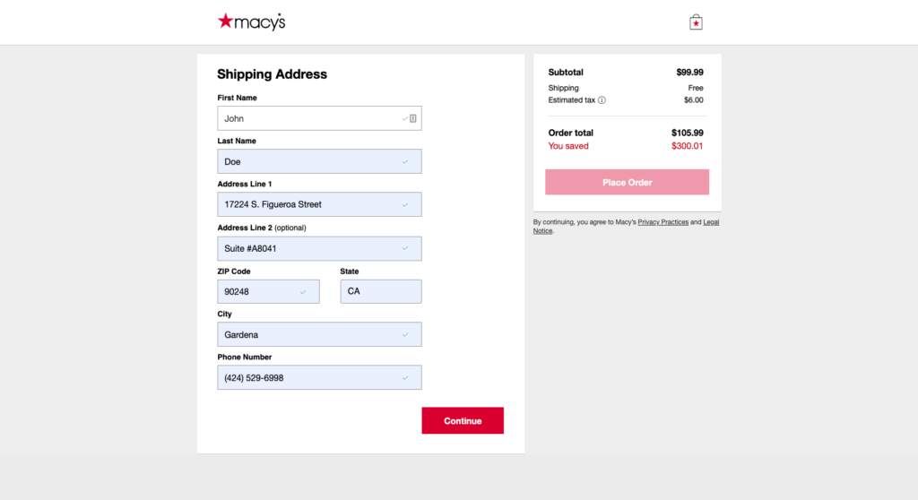 Macys delivery address