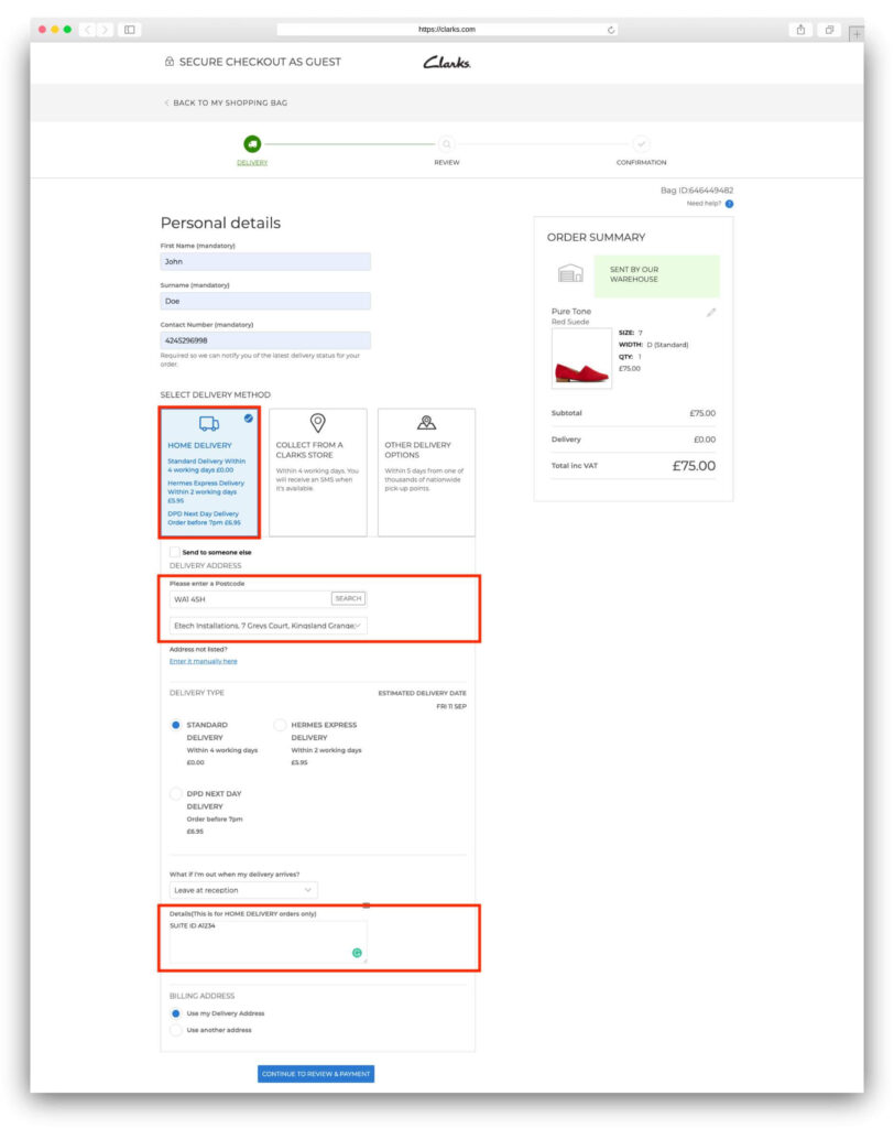 Clarks UK delivery address new