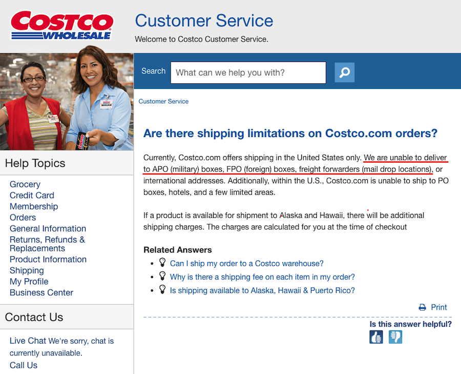 Costco shipping to forwarders